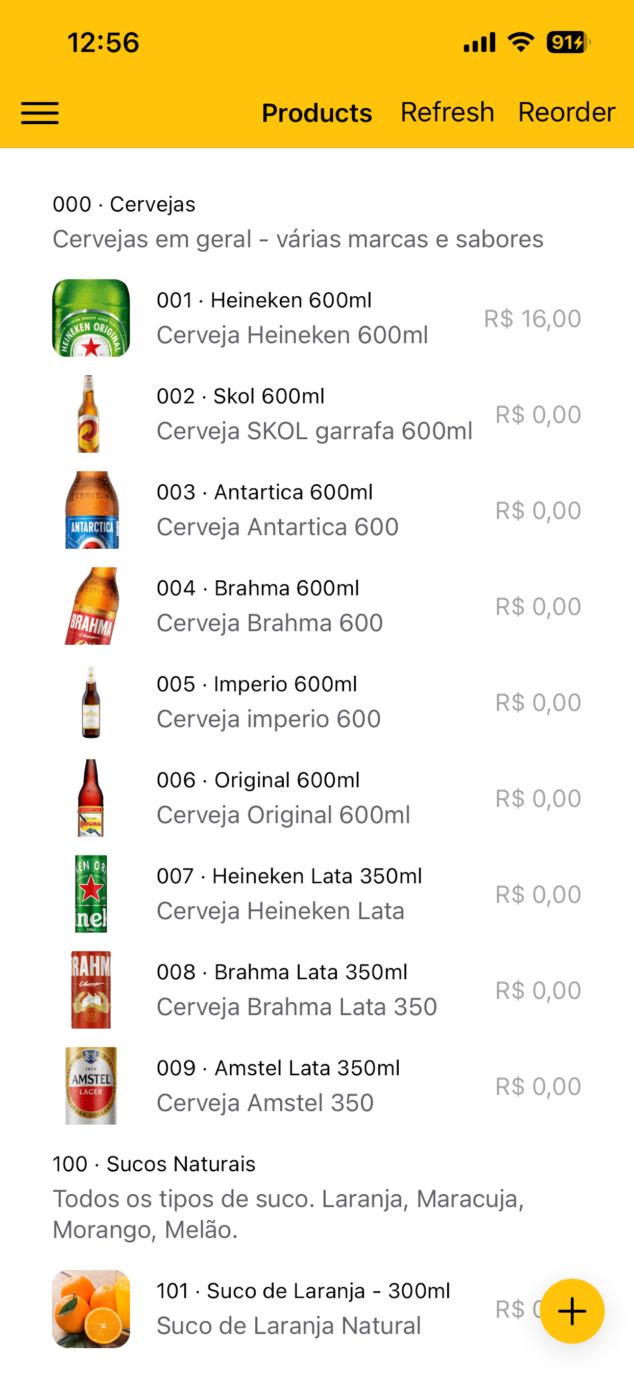 Tap4Beer Bar app products list screen